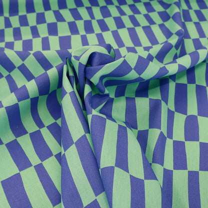 100% Organic Cotton Poplin Fabric - Mint Green and Purple Geometric