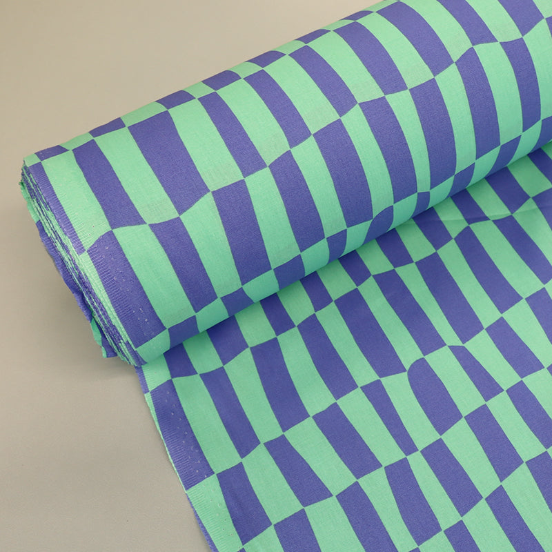 100% Organic Cotton Poplin Fabric - Mint Green and Purple Geometric