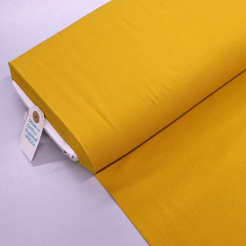 95% Cotton 5% Elastane Mustard Yellow Organic Cotton Jersey Fabric