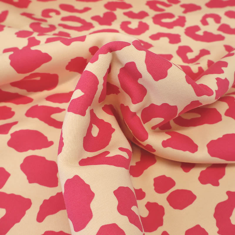 82% Organic Cotton 18% Recycled Polyester Pink and Cream Sweatshirt fabric - Leopard Print