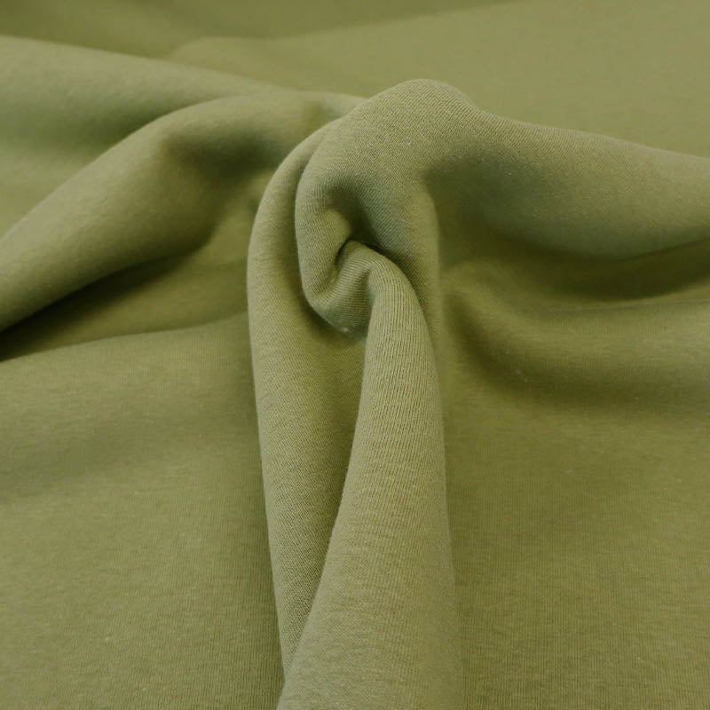 82% Organic Cotton 18% Recycled Polyester Olive Green Heavyweight Sweatshirt fabric