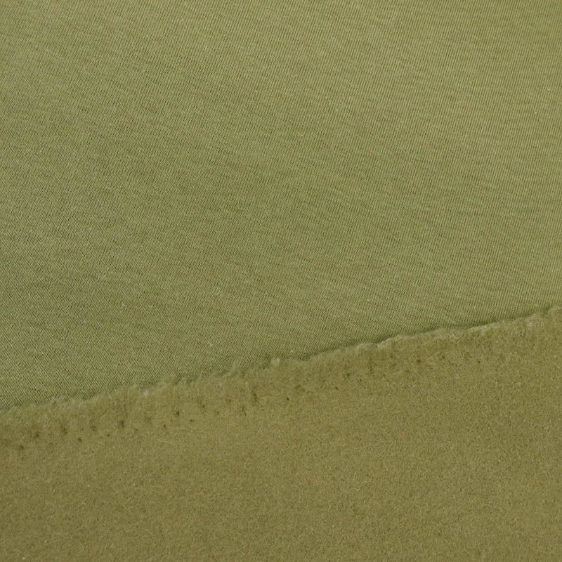 82% Organic Cotton 18% Recycled Polyester Olive Green Heavyweight Sweatshirt fabric