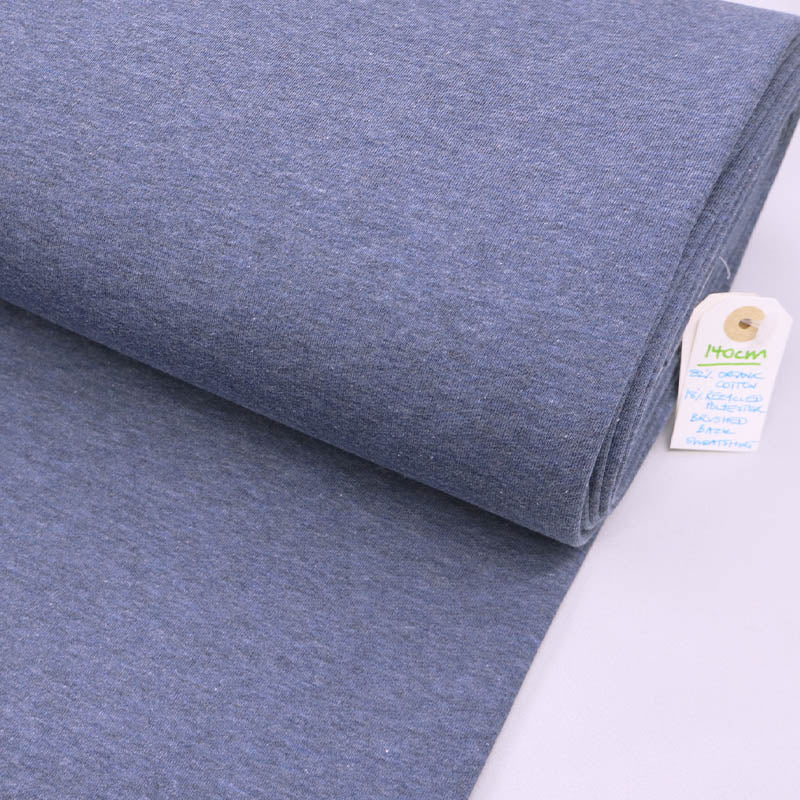 Organic Heavy Sweat Shirting Soft Melange Blue Fabrics Galore
