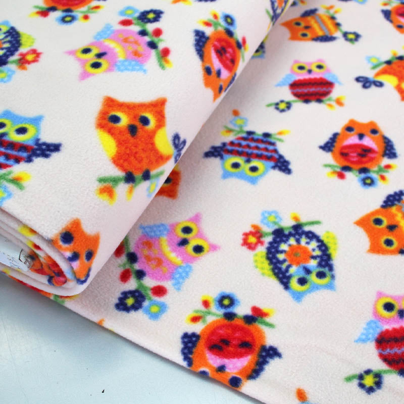 100% Polyester  Cream Owl Print Children's Fleece Fabric