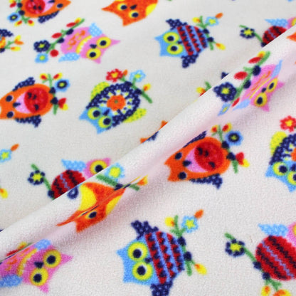 100% Polyester  Cream Owl Print Children's Fleece Fabric