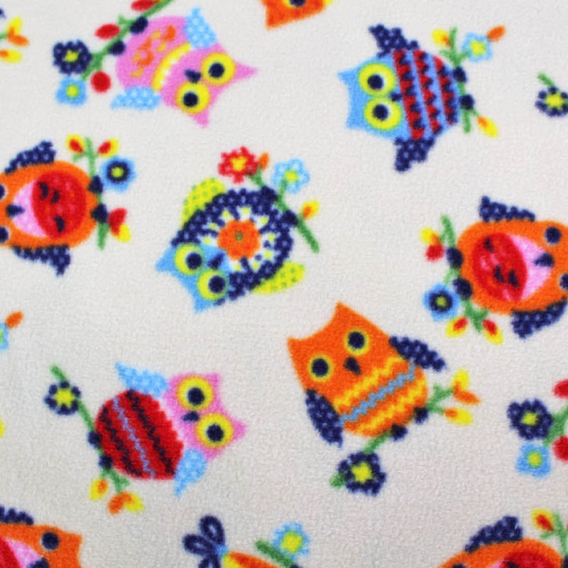 100% Polyester  Cream Owl Print Children's Fleece Fabric