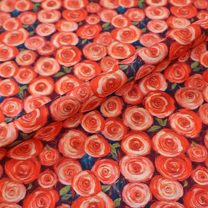 100% Cotton Orange Cotton Fabric - Rose Print