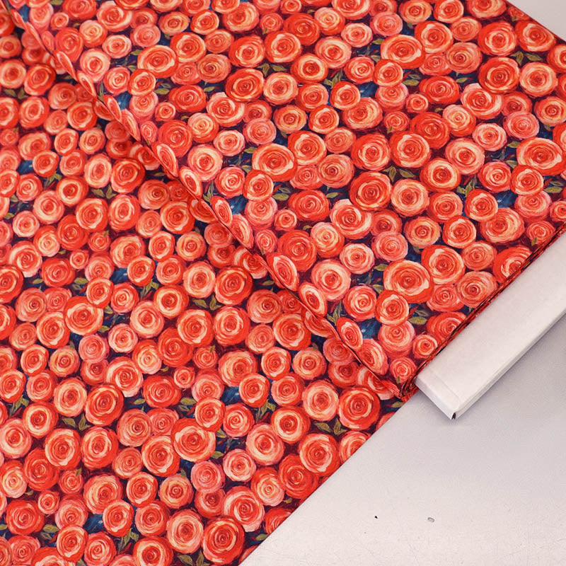 100% Cotton Orange Cotton Fabric - Rose Print