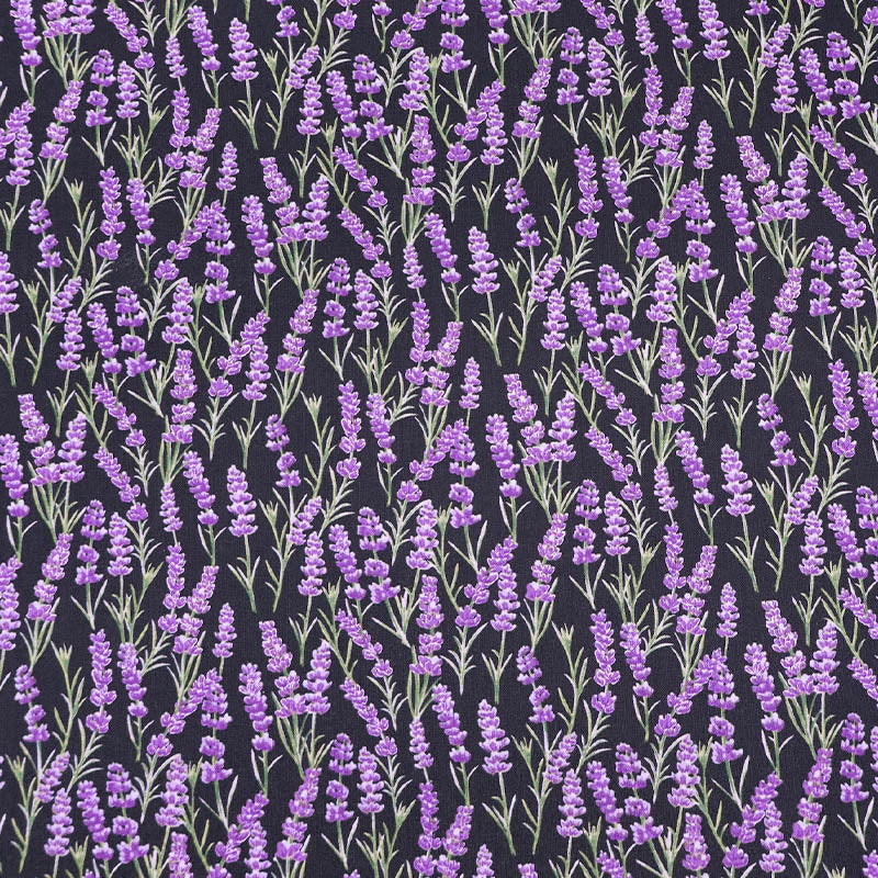 100% Cotton Black and Purple Lavender Print Cotton Fabric