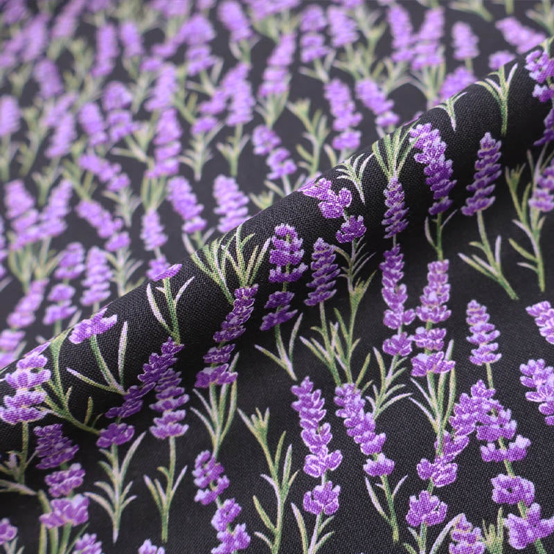 100% Cotton Black and Purple Lavender Print Cotton Fabric