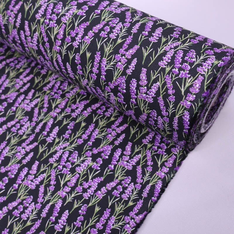 100% Cotton Black and Purple Lavender Print Cotton Fabric
