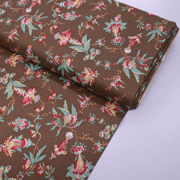 100% Cotton Brown Dutch Heritage Fabric - Red & Green Floral