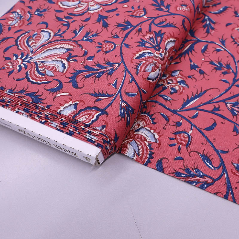 100% Cotton Pink Dutch Heritage Fabric - Blue Floral