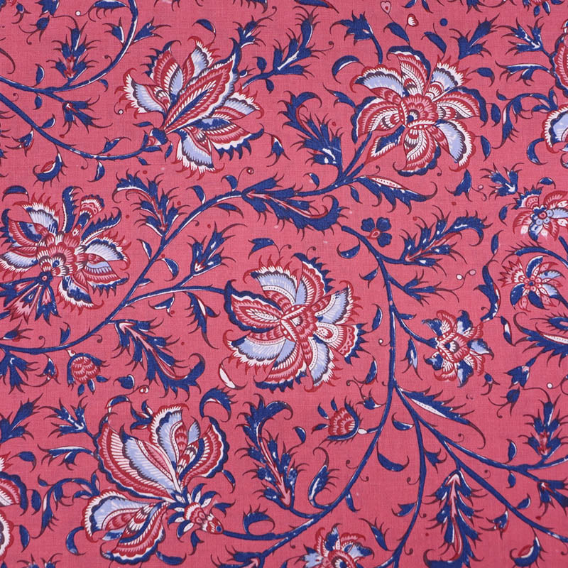 100% Cotton Pink Dutch Heritage Fabric - Blue Floral