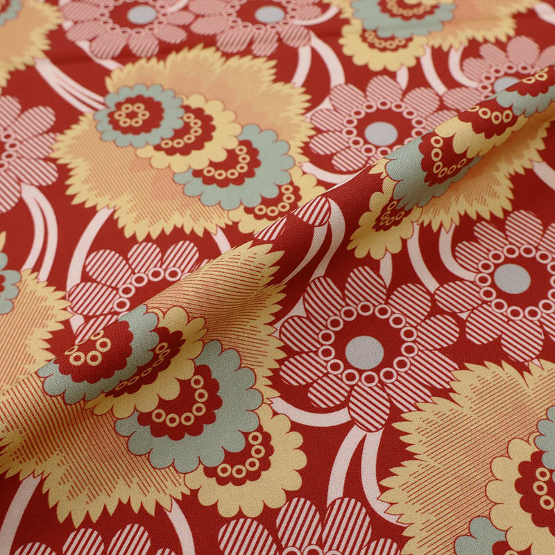 100% Cotton Floral Dutch Heritage Fabric - Red and Yellow