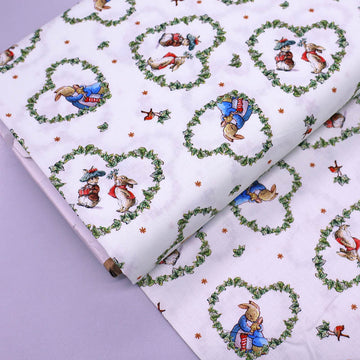 100% Cotton Peter Rabbit Christmas Fabric - White