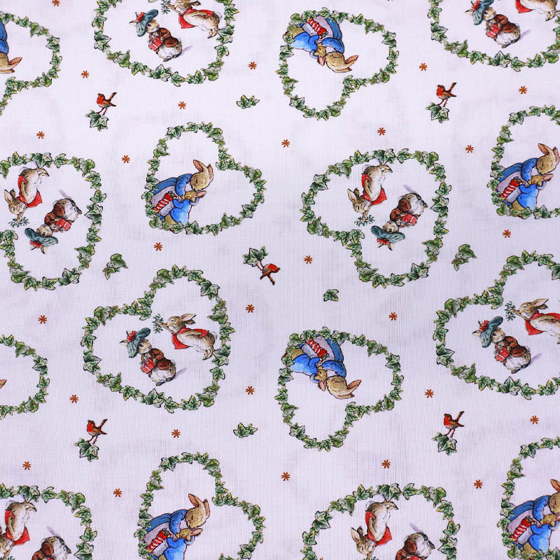 100% Cotton Peter Rabbit Christmas Fabric - White