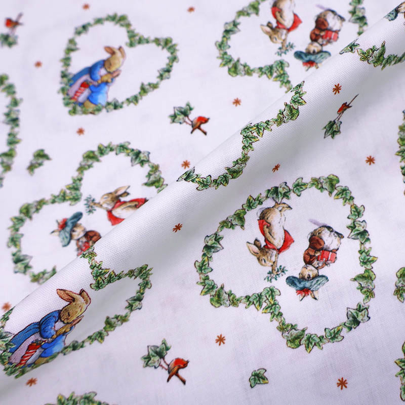 100% Cotton Peter Rabbit Christmas Fabric - White