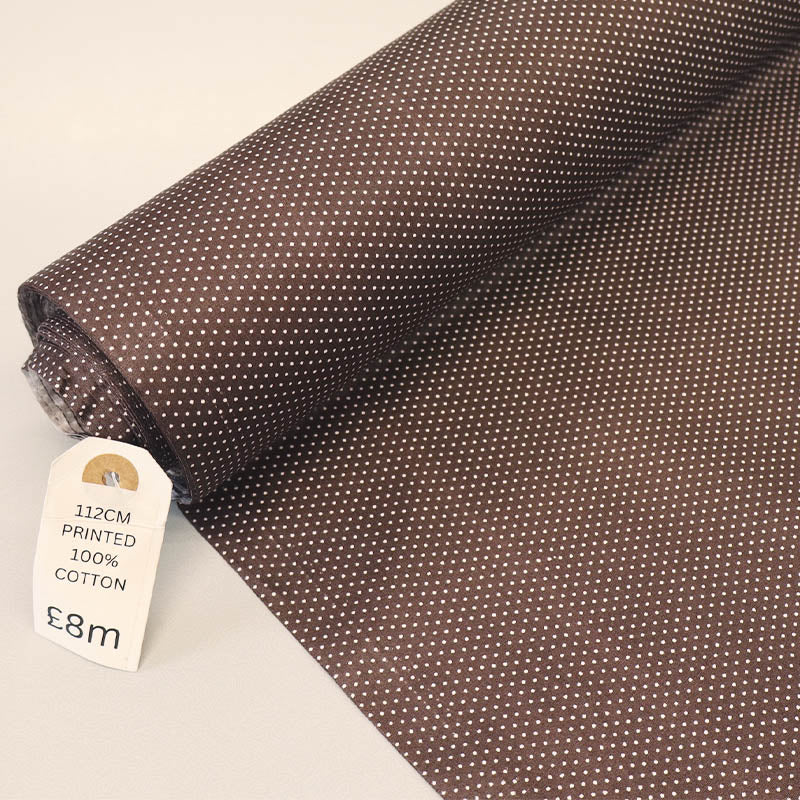 100% Cotton Poplin Pin Dot Polka Dot Fabric - Brown