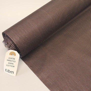 100% Cotton Poplin Pin Dot Polka Dot Fabric - Brown
