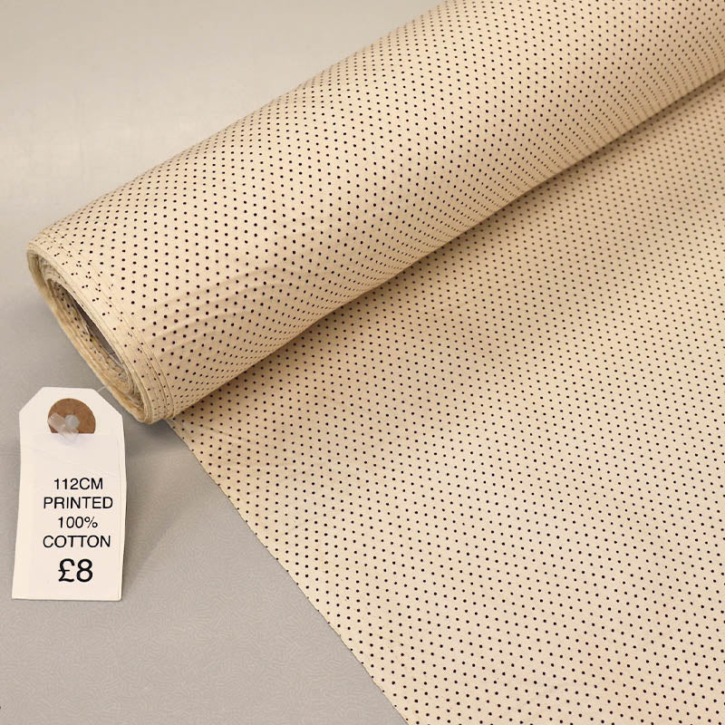 Pin Dot Cotton Poplin - Cream and Brown