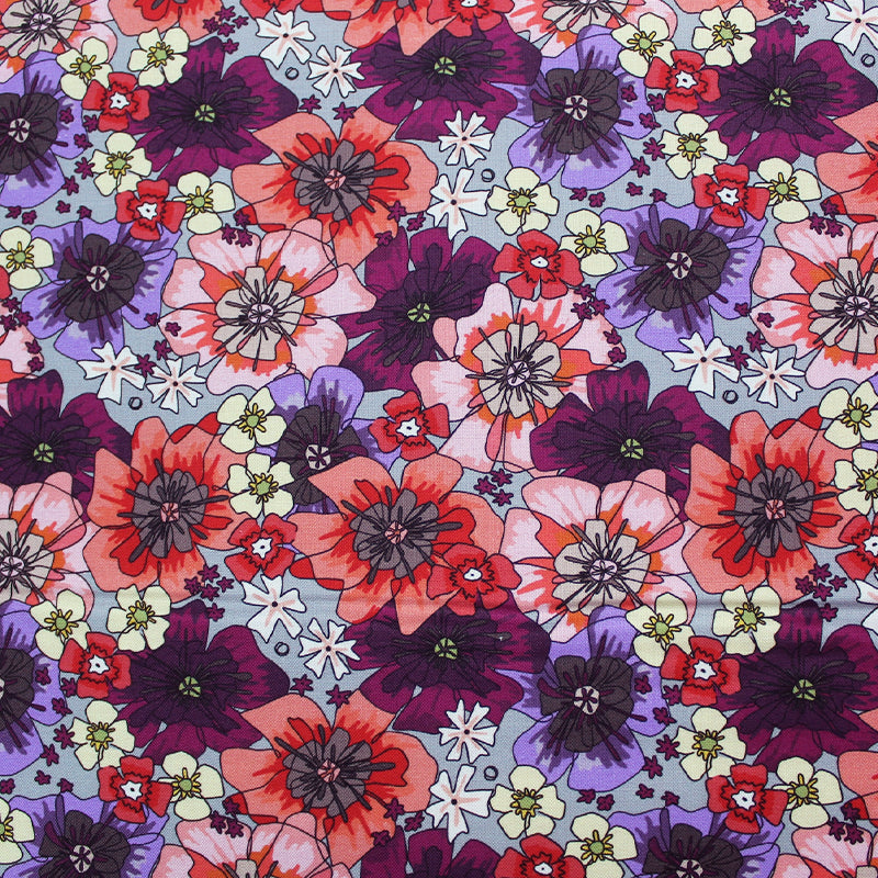 Organic Cotton Pink and Purple Poppy Fabrics Galore