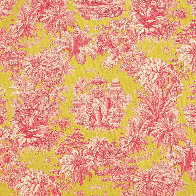 100% Cotton Fabric - Pink and Yellow Elephant and Tiger Jungle Print