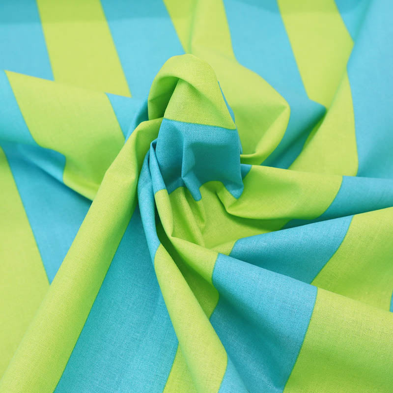 100% Cotton Plain Weave Lime Green and Turquoise Striped Dressmaking Fabric