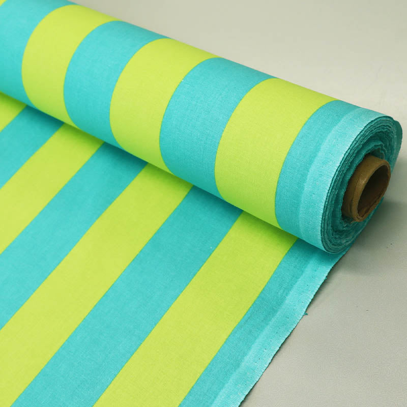100% Cotton Plain Weave Lime Green and Turquoise Striped Dressmaking Fabric