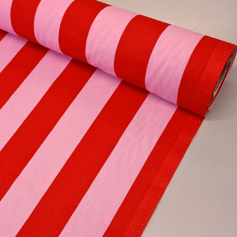 Plain Weave 5cm Stripe - Pink and Red