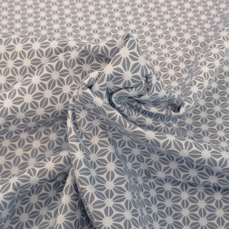 95% Cotton 5% Elastane Water Repellent Jersey Fabric - Grey and Cream Geometric Print