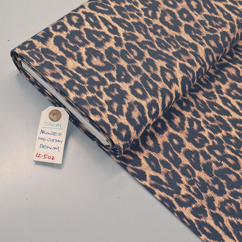 Printed 100% Cotton Deadstock Denim - Leopard Print
