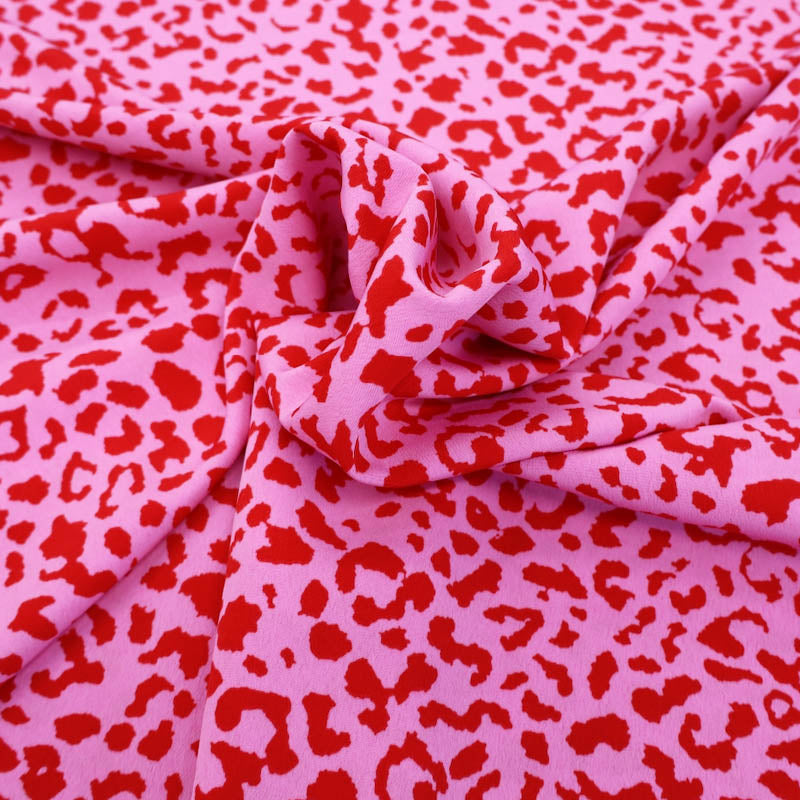 100% Polyester Pink and Red Leopard Print Polyester Fabric