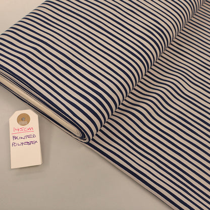 100% Polyester Deadstock Fabric - Blue and cream Stripe