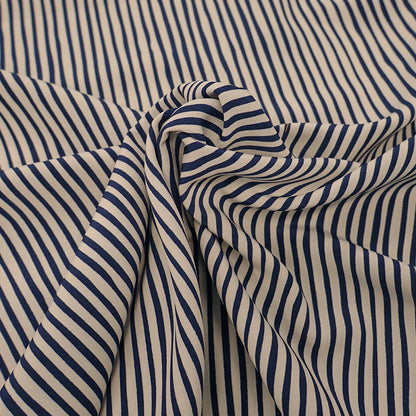 100% Polyester Deadstock Fabric - Blue and cream Stripe