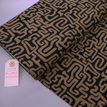 100% Viscose Fabric - Black and Brown Maze Print