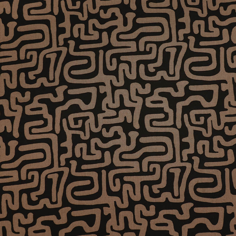 100% Viscose Fabric - Black and Brown Maze Print