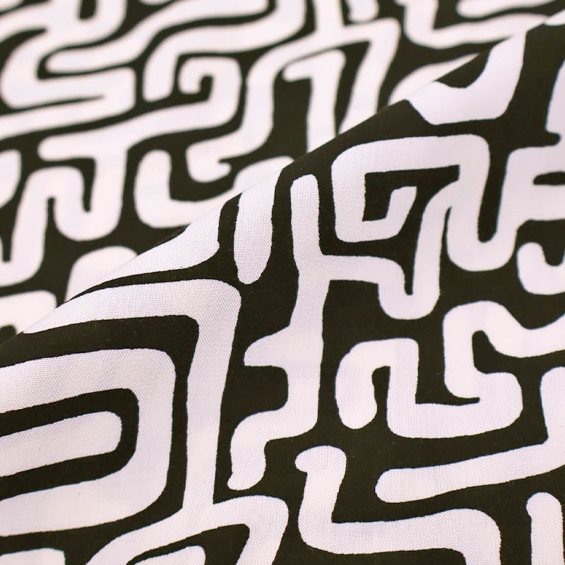 100% Viscose Fabric - Black and Cream Maze Print