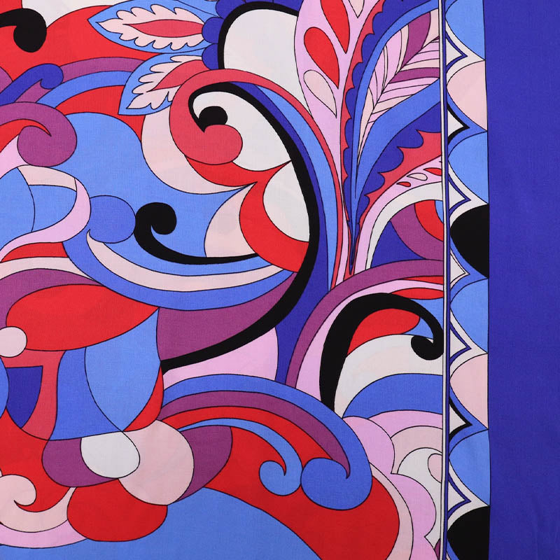 110CM REMNANT Printed Viscose - Border Print - Blue and Pink - Emilio