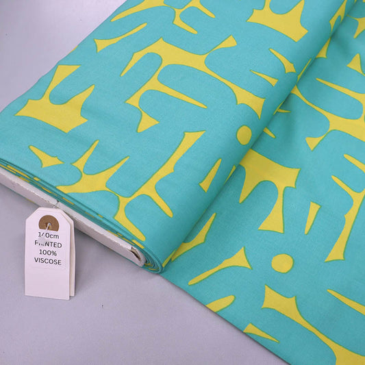 100% Viscose Fabric - Lemon and Mint Letter Print