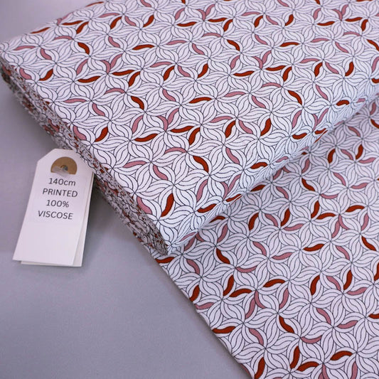 100% Viscose White Viscose Fabric - Red and Pink
