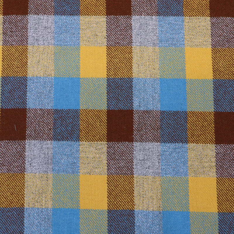 100% Pure Wool Check Fabric - Blue, Yellow and Brown