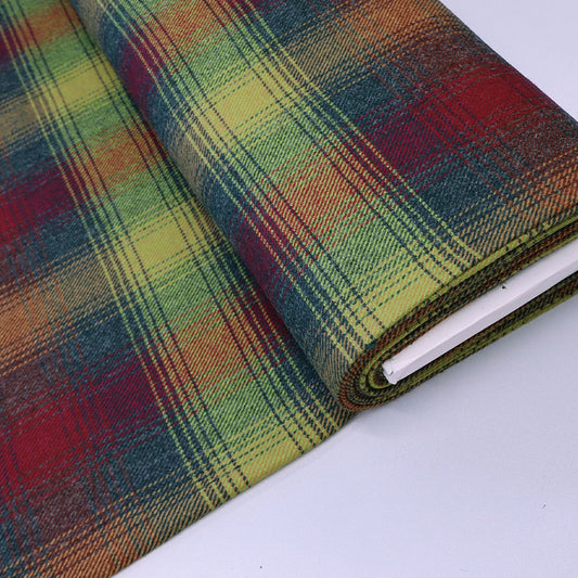 100% Pure New Wool Tartan Fabric - Red, Yellow and Green