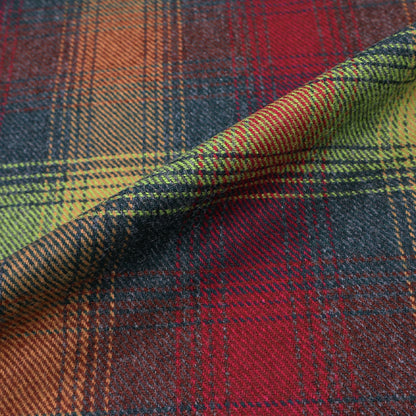 100% Pure New Wool Tartan Fabric - Red, Yellow and Green
