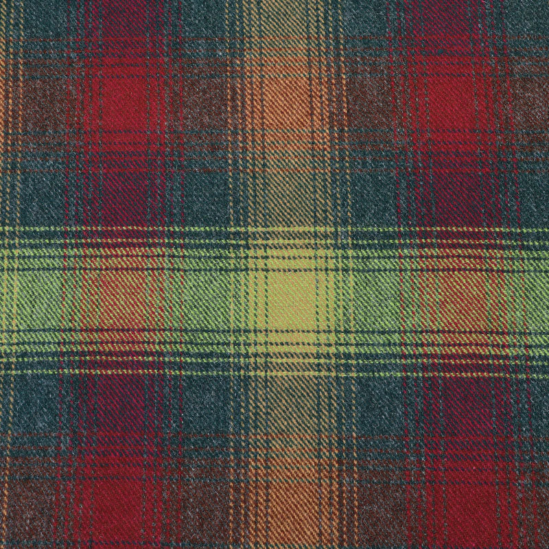 100% Pure New Wool Tartan Fabric - Red, Yellow and Green