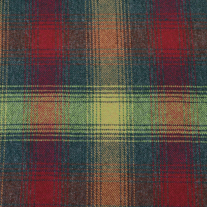 100% Pure New Wool Tartan Fabric - Red, Yellow and Green