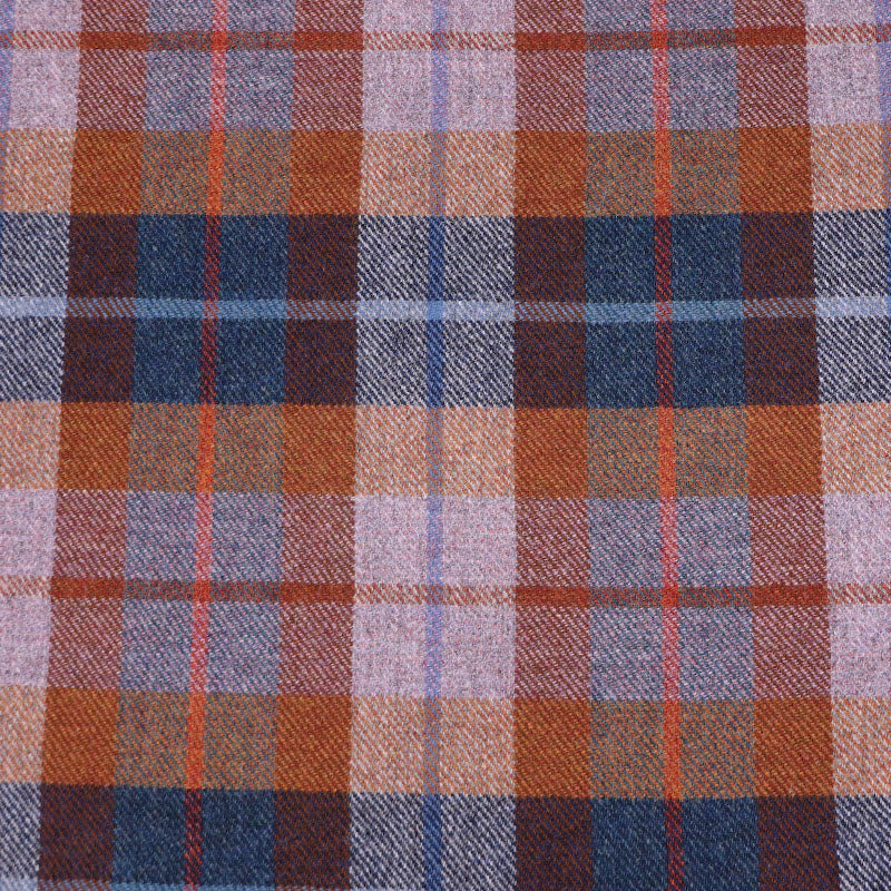 100% Pure New Wool Check Dressmaking Fabric - Lavender, Orange and Navy