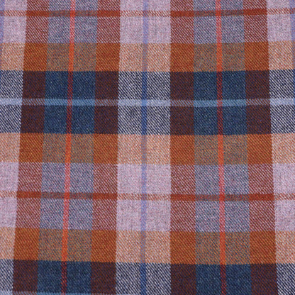 100% Pure New Wool Check Dressmaking Fabric - Lavender, Orange and Navy