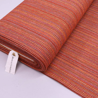 100% Pure New Wool Wool Fabric - Orange and Multicoloured woven Lines