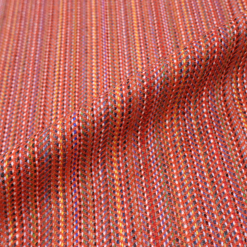 100% Pure New Wool Wool Fabric - Orange and Multicoloured woven Lines